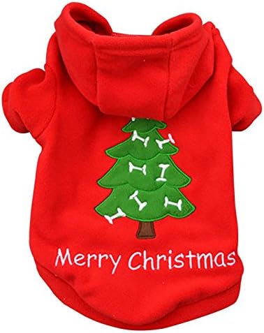 Ollypet Small Dog Hoodie Xmas Christmas Red Clothes Pet Apparel for Winter Costume