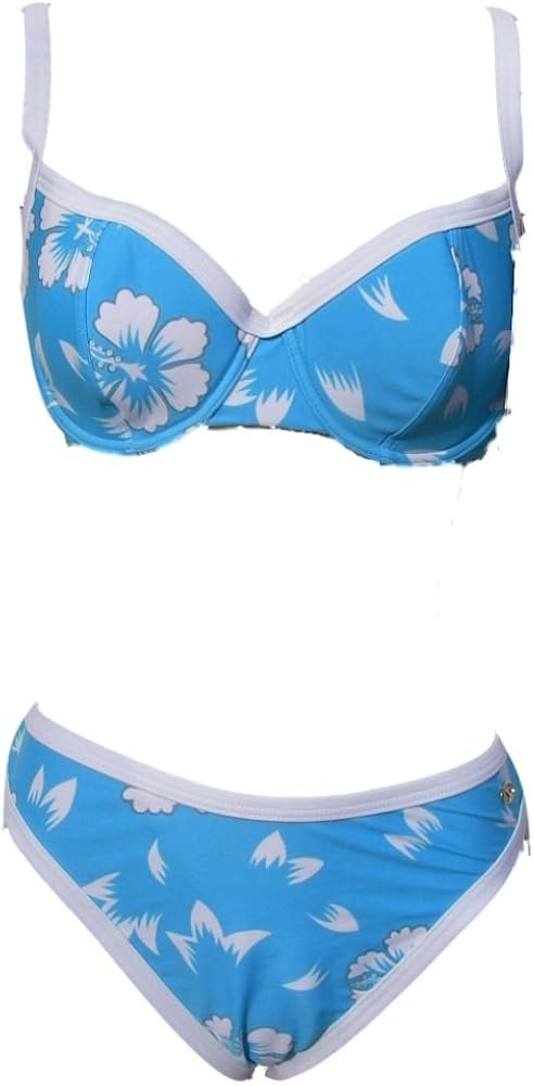blue and white floral bikini