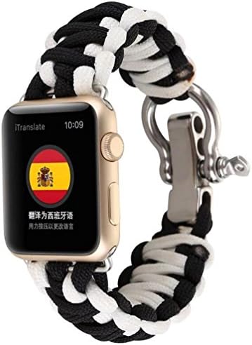 38mm Survival Rescue Bracelet Outdoor Camouflage Apple Watch Band,Seven-core Umbrella Rope Smart Watch Band Replacement Link Bracelet Strap for Apple Watch (Black&White)