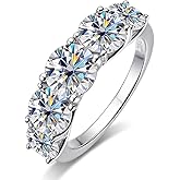 G.LEEKIN 5 stone Moissanite Rings for Women, 3.6ct D Color VVS1 Lab Grown Diamond Ring, s925 Sterling Silver Plated 18k White Gold 5 Stone Moissanite Wedding Band for Women