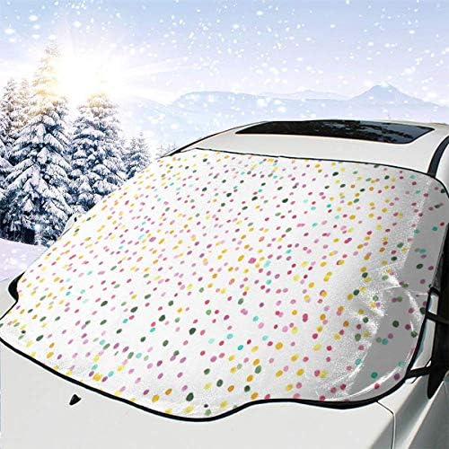 白の水彩レインボードット カーフロントカバー 車 凍結防止カバー 車のフロントガラスの雪のカバー 遮光 断熱 冬 強力な防風 日焼け防止カバー 黄砂対策 取り付けが簡単 夏 18 Off 四季兼用 防輻射紫外線 収納袋付き