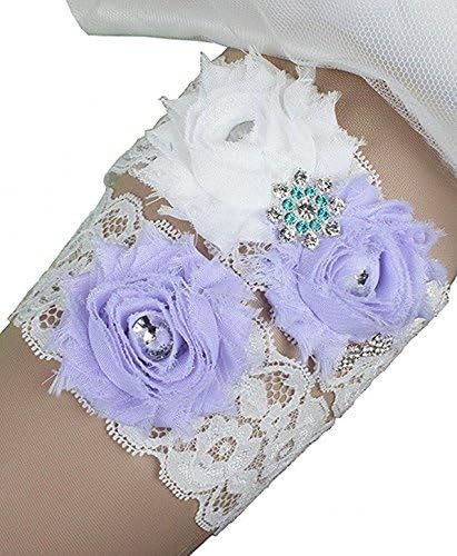 Prettybabyonline Women's Wedding Garter Belt For Bride Bridal Leg Garter Set Lavender Chiffon Flowers Handmade (M, Lavender)