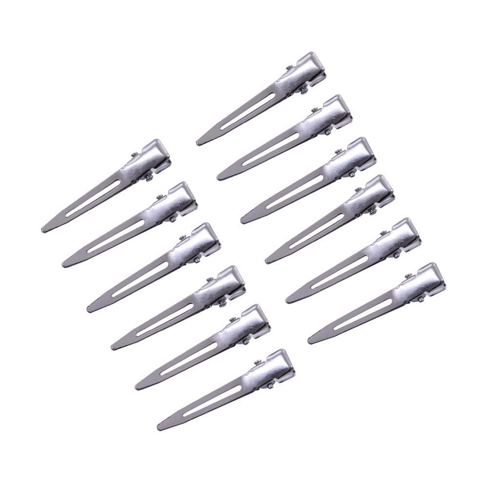 50 Pieces Single Prong Silver Pin Curl Clips Alligator Hair Clips 1.77 Inches Metal Sectioning Clips for Styling