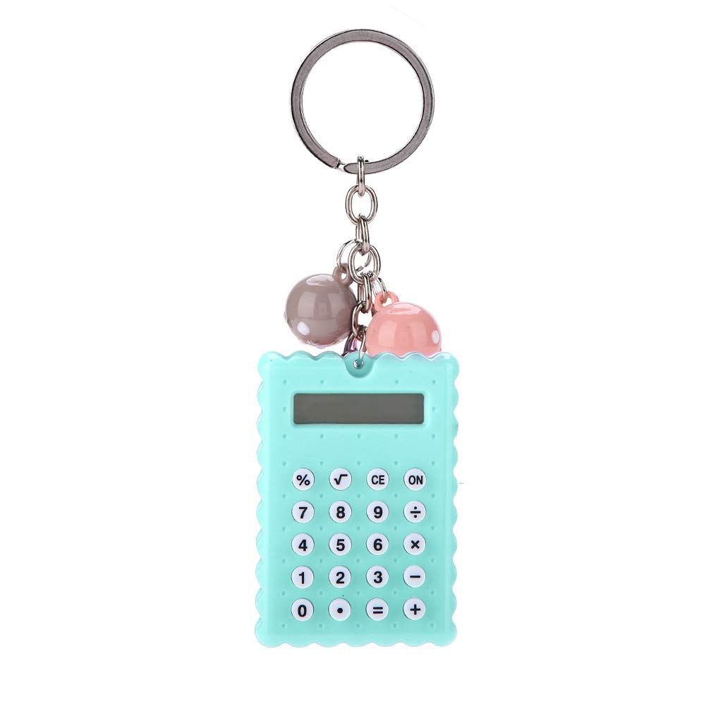 Goshyda Mini Portable Cute Cookies Style Keychain Calculator, 8-bit Display, Green