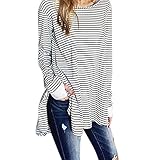 Jushye Clearance Women Tops Stripe Casual Split Long Sleeve Sweatshirt Plus Size Loose Pullover Tops Blouse