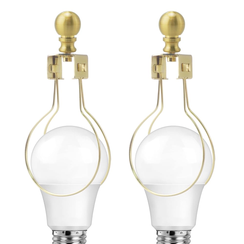 Photo 1 of Asjeumt 2 Pieces Lamp Shade Light Bulb Clip Adapter Kit, Antique Brass Lampshade Holder with Round Top Finial, No Harp Required, Clip on Bulb, DIY Replacement Repair Table & Floor Light Metal Parts