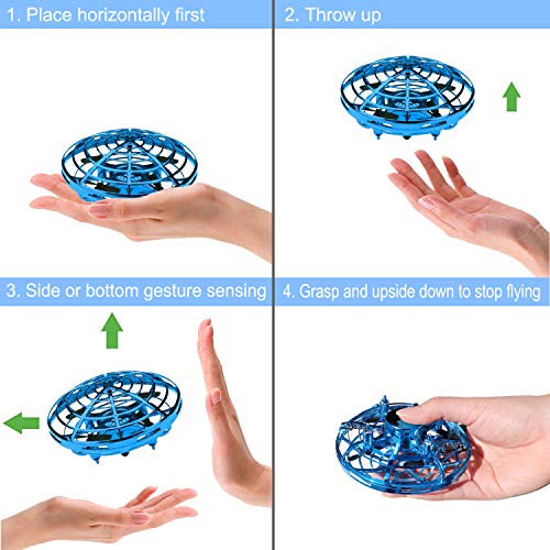 UFO Flying Ball Toys, Hand-Controlled Mini Drone, Infrared Sensing Aircraft,Anti-Injury Protective Shell,2 Speeds with LED Lights,360 Degree Rotating,Interactive Toys for Boys and Girls,Blue