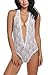 Avidlove Women One Piece Lingerie Lace Teddy Babydoll V Neck Halter Bodysuit Jumpsuit White S