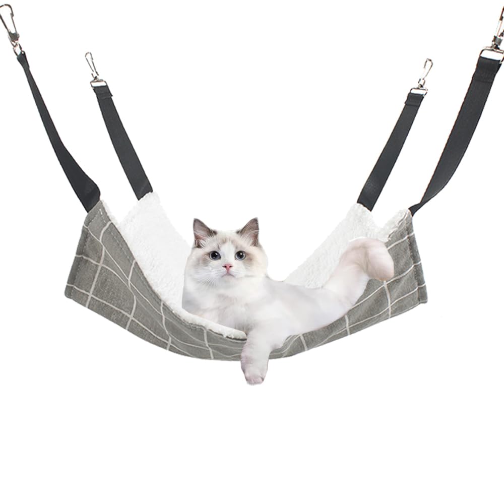 JiuRuLia Cat Hammock Bed Soft Plush Hanging Cat Bed Washable Cat Swing Pet Hammock with Metal Clips for Small Pet Cat Ferret Rabbits Guinea Pig Chinchilla