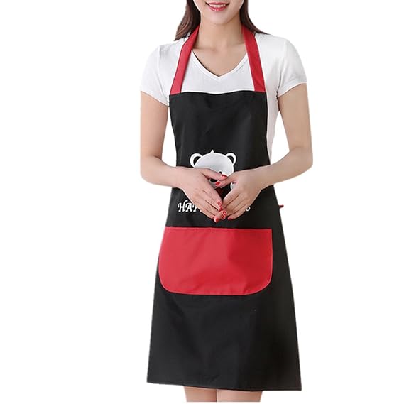 Fletion Women's Professional Plastic Kitchen Apron Waterproof Cooking Apron with Pocket Garden