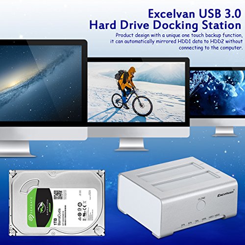 Excelvan USB 3.0 Hard Drive Docking Station with Dual Slots Offline Clone Function for 2.5 Inch & 3.5 Inch HDD SSD SATA (SATA I/ II/ III)