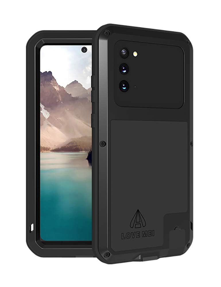 FONREST Heavy Duty Case for Samsung Galaxy Note20, 6.7-inch Love mei Shockproof Outdoor Hybrid Aluminum Metal Silicone Cover WITHOUT Tempered Glass, Support Wireless Charging (Black)