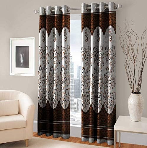 Blexos Saawaan Polyester Heavy Quality Premium Beautiful Floral Door Curtain (7 ft, Brown)- Pack of 2