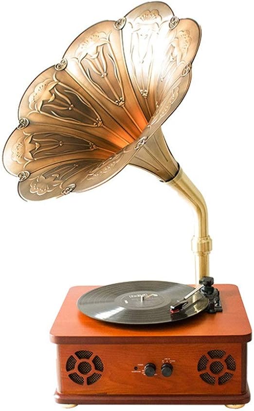 record player with horn speaker