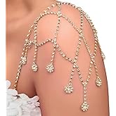 Xerling Rhinestones Sexy Shoulder Bra Body Chain Fringe Tassels Body Jewelry Wedding Arm Chain Summer Beach Bikini Shoulder Harness for Women Brides (Type D-Gold)