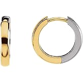 Solid 14k White and Yellow Gold Two Tone 14mm Hinged Hoop Huggie Earrings (14mm x 2.2mm)