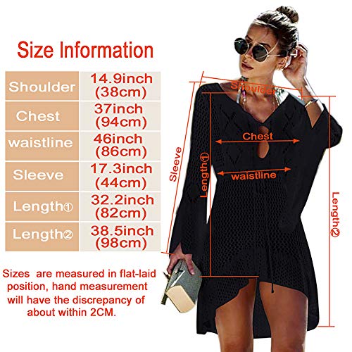 Women's Bathing Suit Cover Up Swimsuit Beachwear Bikini Swimwear Crochet Lace Long Dress Beach Cover Ups(570 Blcak) - Thumbnail 6