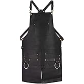 Tanner london Split Leg Leather Apron, 2 Pockets, Tool Holder, Brown/Green/Black, Unisex