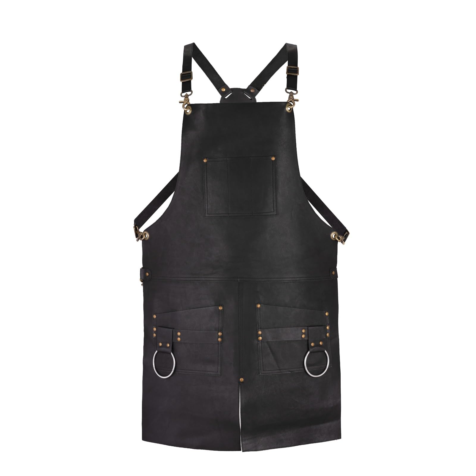 Tanner london Split Leg Design Leather Apron, Brown, Green, Black, 2 Big Pockets, Tool Holder, Unisex (Black)