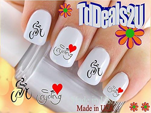 HipZySticKyNail Art Decals WaterSlide Nail Transfers Stickers Sports - Cycling - I Love Cycling Bicycle Nail Decals - Salon Quality! DIY Nail Accessories