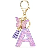 DONWOIE Initial Letter Keychain – Purple Butterfly for Women Bag Charms and Backpack, Cute Keychians Gifts for Girls Womens