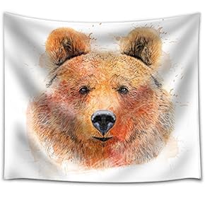 Fun and Colorful Splattered Watercolor Grizzly Bear - Fabric Tapestry, Home Decor - 51x60 inches