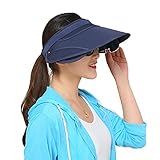 Eforstore NEW Chic Pure Color Wide Brim Sunhat Hat With Retractable Visor (Navy blue)