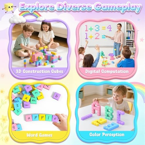 Construction Magnetique Enfant, Cadeau Fille 3 4 5 6 7 8 9 10 Ans,48 Pièces Blocs Magnétiques Set de Voyage,Cube Magnétique,Jouet Enfant 3-10 Ans,Jouet Éducatif Montessori pour Enfants