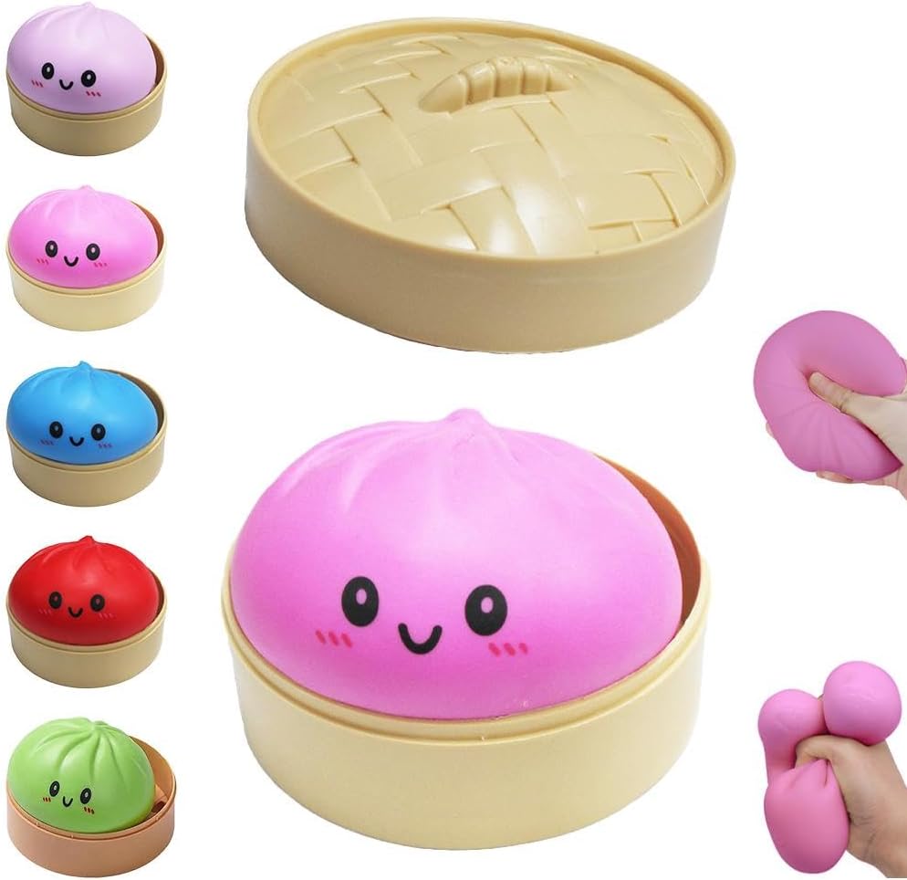 Dumpling Squishies, Glitter Dumpling Mystery Box, Colorful Dumplings Stress Balls Fidget Sensory Toy, Easter Basket Stuffers, Stocking Stuffers with Food Steamer Stretchy Desk Toys