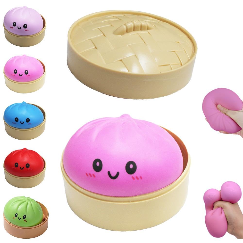 Dumpling Squishies Stress Balls - Glitter Mystery Box Fidget Sensory Toys, Easter Basket & Stocking Stuffers with Steamer