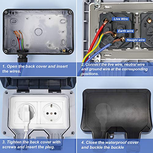 IP66 Aussensteckdose Unterputz,IP66 Steckdose Garten Wasserdicht,Außensteckdose Wandsteckdose,IP66 Aussensteckdose… – Bild 4