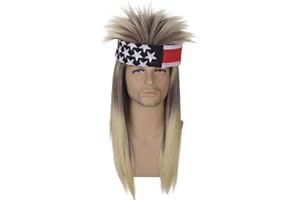 ATAYOU Blonde Mullet Wig with Headband, 80s Long Blonde Ombre Punk Heavy Metal Retro Rocker Disco Fun Wig