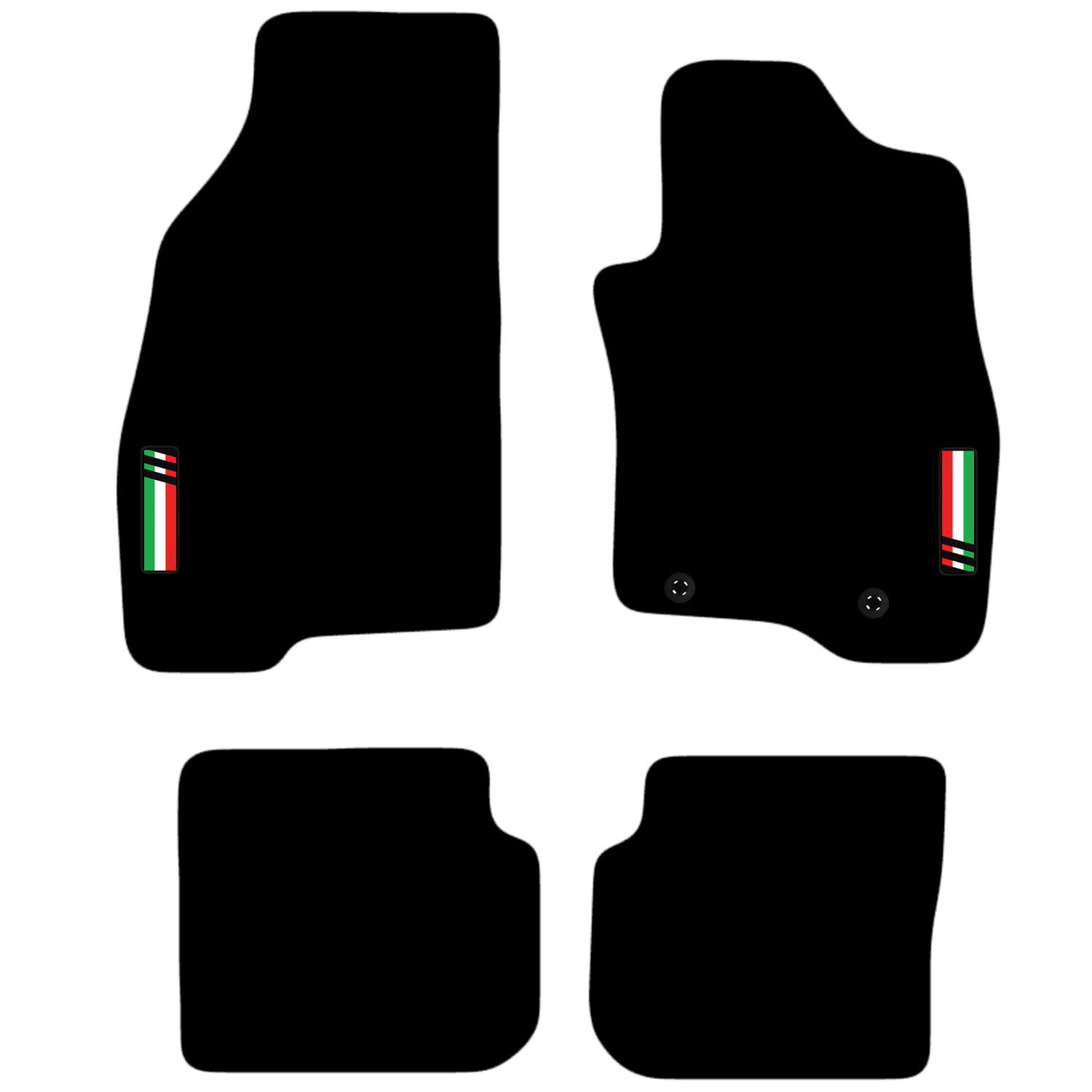Carsio Carpet Car Mats For Fiat Punto EVO 2010 to 2012 with Italian Flag logo Tailored Fit Floor Mat Complete Accessory Custom Fitted - All Weather, Anti-Slip Backing & Black Trim