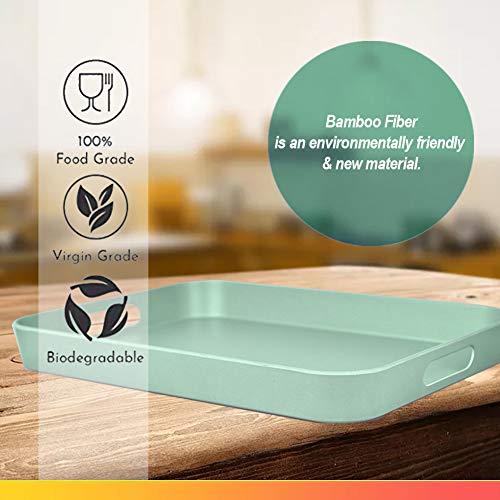 Serving Tray, XDW-GIFTS Bamboo Fiber Melamine Serving Trays with Handle Premium Modern Plastic Food and Drink Tray for Parties Coffee Table Home Storage Pack of 3