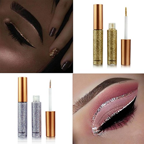 Coohole Hot Sexy Metallic Shiny Smoky Eyes Eyeshadow Waterproof Glitter Liquid Eyeliner (A)