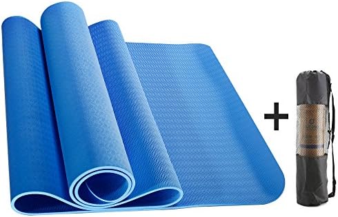 Yoga Mat - New Eco Friendly Non Slip TPE Yoga Mat For Men &amp; Women Outdoor and Indoor. 6mm Thick L72"X W24" ， Perfect for Yoga, Pilates, Exercise &amp; Workouts，Practice Dance，Free Yoga Bag (Blue)