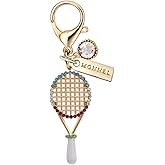 MONNEL MC468 Little Rainbow Crystal Tennis Racket Lobster Clasp Charm for Women with Velvet Bag (White,1 Piece)