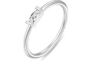 RLMOON Gold Birthstone Rings for Women Non Tarnish Gold Stackable Rings Dainty 14K Gold/Silver Plated Baguette CZ Emerald Green Ring Personalized Jewelry Gift for Birthday Size 4-10