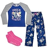 Girlâ€™s 2 Piece Pajama Set with Slipper Socks â€“ Magical Friends - Mermaid and Unicorn Print