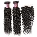 UNice Hair Icenu Series Brazilian Curly Virgin Hair 3 Bundles with 4x4 Lace Closure 100% Unprocessed Human Hair Extensions Weave Natural Color (10 12 14+10, Free Part Lace Closure)