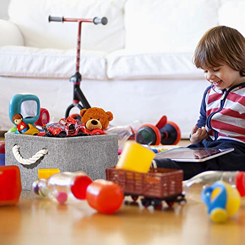 Hgeygyc Foldable Storage Baskets (6 Pack) with Rope Handles, Storage Bins ​for Organizing, Closet, Nursery, Toy, Blanket, Clothes, Grey, 11.22(L) x 7.67(W) x 5.51(H) Inch