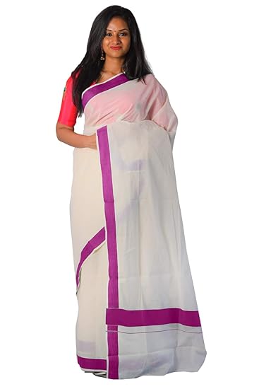 Kerala Saree with Plain Magenta Border