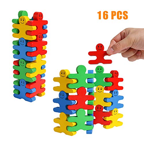 kizh Balance Building Blocks, Wooden Stacking Game Toys Toddler Fine Motor Skill Toy Balance Block Balancing Game Learning Educational Toys for Kids Children Toddlers Preschool Boys and Girls 16 Pcs