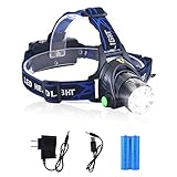 LED Headlamp Flashlight Waterproof Rechargeable Headlamps Zoomable Adjustable Focus Cree T6 Headlight For Camping Hiking Hunting Running Working Outdoor Sports With 18650 Batteries Charger USB Cable