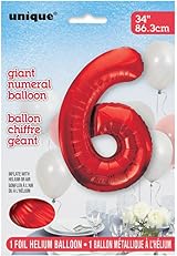 Unique Red Number 6 Foil Balloon 86cm Birthday Party Centerpiece view 2