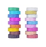 Washi Tape set 18 rolls by Tanpopo Art -Glitter Collection | Sparkle Shimmer Glitter Tapes in 18 Colors