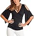 Annflat Women's V Neck Cold Shoulder Trumpet Sleeve Wrap Top T-shirts Medium Black