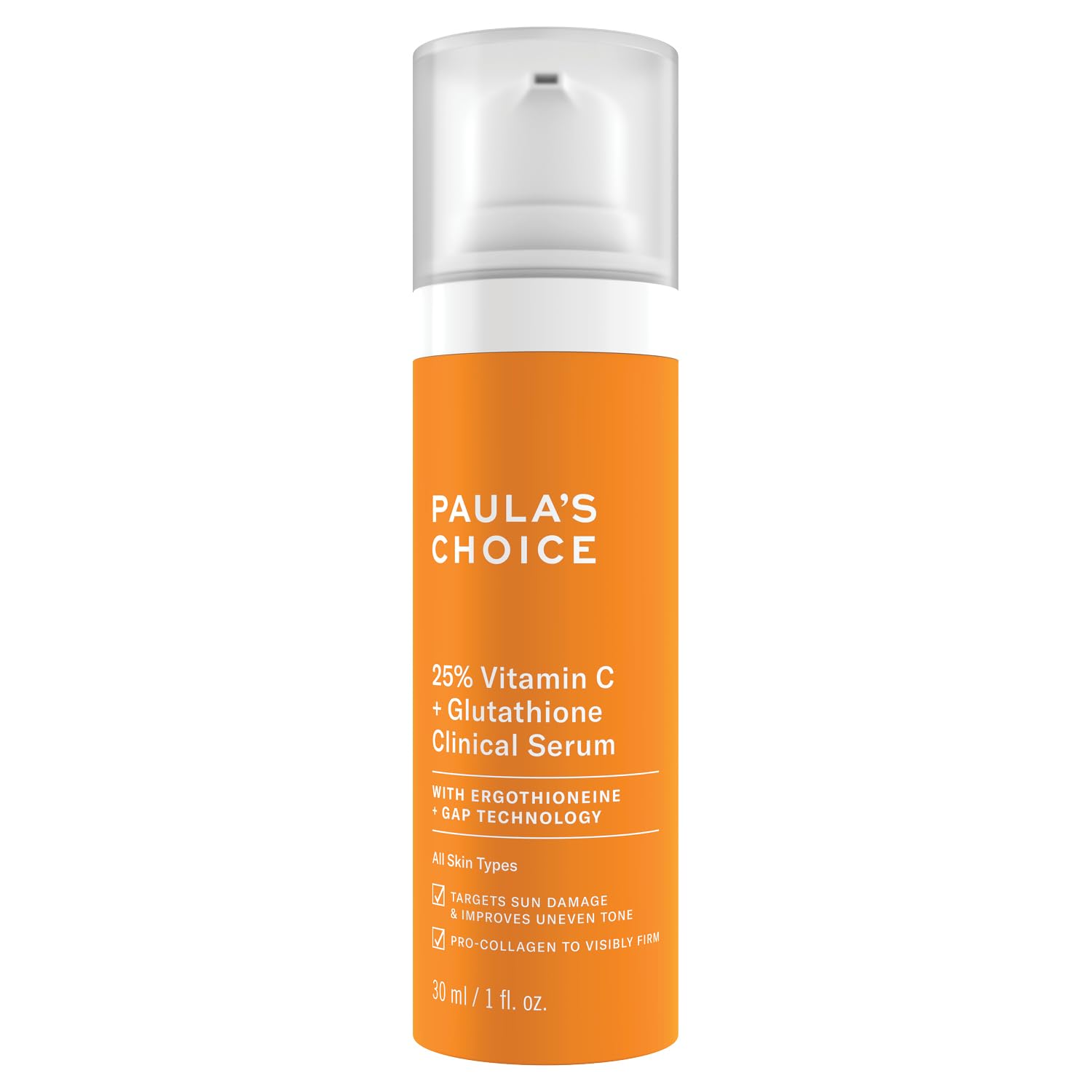 Paula's Choice 25% Vitamin C + Glutathione Clinical Serum - Anti-Aging Vitamin C Serum Visibly Brightens Skin, Reduces Sun Damage & Improves Discolouration - with Glutathione - All Skin Types - 30 ml