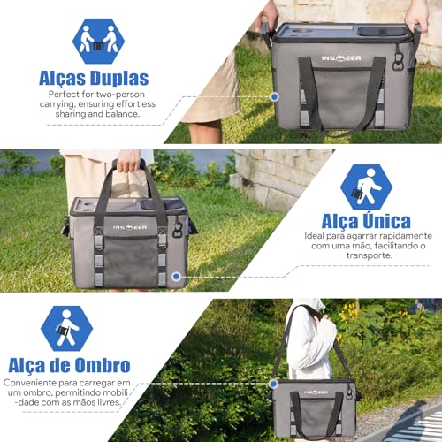 INSMEER Bolsa Termica Grande de Capota Rígida com 2 Porta-Copos, Saco Refrigerador Dobrável - 70 latas, À Prova de Vazamentos/Portátil Cooler Termico para Praia, Acampamento, Churrasco, Eventos