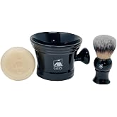 GENTS Premium Men&rsquo;s Wet Shaving Kit - 3 Piece Gift Set with Black Ceramic Mug, Natural Soap &amp; Brush - Perfect Father&rsquo;s Day Gift for Dad, Husband, Boyfriend